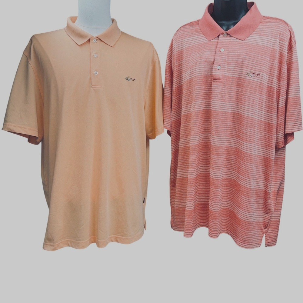 Greg Norman Polo Shirts Men's XXL Orange / Coral Striped 2 Pack Play Dry Golf
